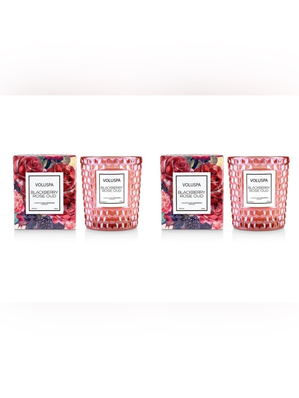 Voluspa BLACKBERRY ROSE & OUD Classic Textured Glass Candle ( Lot of 2 )